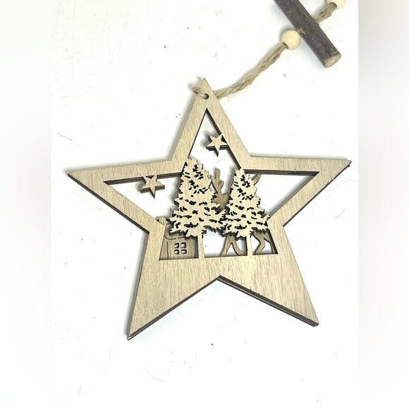 Star Shaped Green and White Reindeer in a Forest Christmas Ornament - Picture 3 of 3